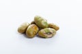 Closeup dry roasted and salted edamame nuts, green nut Royalty Free Stock Photo