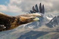 closeup of an eagle in flight with mountain peaks in background Royalty Free Stock Photo