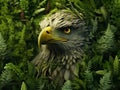 Closeup of a eagle surrounded by green plants. Eagle in the jungle.