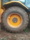 Closeup of an earth mover equipment tire