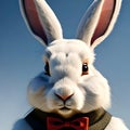 Closeup of easter bunny with bow tie on blue background