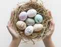 Closeup of easter eggs in nest Royalty Free Stock Photo