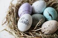 Closeup of easter eggs in a nest Royalty Free Stock Photo