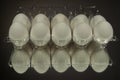 Closeup Eggs with the blue refrigerator `s tray on black mirror background Royalty Free Stock Photo