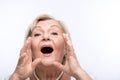 Closeup of elderly woman shouting Royalty Free Stock Photo