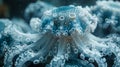 Closeup of an electric blue jellyfish with tentacles in liquid ocean Royalty Free Stock Photo