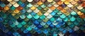 Closeup of electric blue mermaid scales pattern on sports equipment