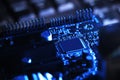 closeup Electronic circuit board chips, computer hardware, selective focus