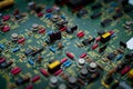 Electronic circuit board PCB components detail and An integrated circuit ic Royalty Free Stock Photo