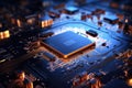 Closeup of electronic circuit board with processor. Abstract technology background with circuit board. Artificial intelligence Royalty Free Stock Photo