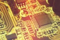 Closeup of electronic circuit board with processor Royalty Free Stock Photo