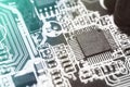 Closeup of electronic circuit board with processor Royalty Free Stock Photo