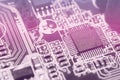 Closeup of electronic circuit board with processor Royalty Free Stock Photo