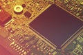 Closeup of electronic circuit board with processor Royalty Free Stock Photo