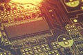 Closeup of electronic circuit board with processor Royalty Free Stock Photo