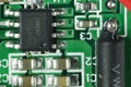 Closeup of Electronic Printed Circuit Board with Lots of Surface Mounted Components.