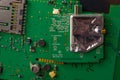 Closeup electronics circuit board and components printer computer