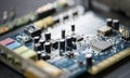Closeup of electronics computer components microprocessors mainboard Royalty Free Stock Photo
