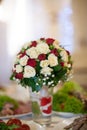 Closeup of elegant freshly cut wedding bouquet with white and re Royalty Free Stock Photo