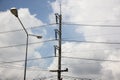 Closeup Eletricity line and electricity post Royalty Free Stock Photo
