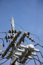 Closeup Eletricity line and electricity post Royalty Free Stock Photo