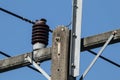 Closeup Eletricity line and electricity post Royalty Free Stock Photo