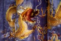 Closeup of embroidered fabric costume with dragons, Temple of Literature, Hanoi, Vietnam.