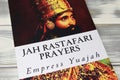 Closeup of Empress Yuajah book cover Jah Rastafari Prayers, portrait of King Haile Selassie