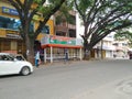 Closeup of Empty Bus Stand and road near Agrahara Dasarahalli, Magadi Road due to Covid 19 Lockdown in Bangalore