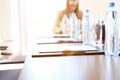 Closeup of an empty conference room before meeting. Royalty Free Stock Photo
