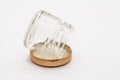 Closeup of an empty glass jar open on a lid on a white background Royalty Free Stock Photo