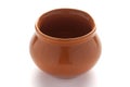 Closeup of Empty Indian Hand Made Clay Red Pot handi glazed, over white Background