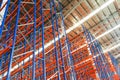 Closeup of empty warehouse racking facilities for logistic indus