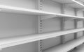 Empty white supermarket shelves