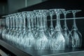 Empty wine glasses in a row on the bar table. Royalty Free Stock Photo
