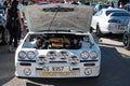 Closeup of engine details of classic rally car Opel Manta B2 400 in street Royalty Free Stock Photo