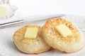 Closeup english crumpets with a knife