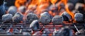 A Closeup Of An Enticing Portable Barbecue Grill With Flaming Charcoal, Ready For Your Meal Royalty Free Stock Photo