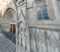 Closeup of the entrance of the Cathedral of Barcelona, Spain