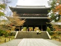 Closeup entry and front of ancient giant Japanese temple gate with tourist to visit