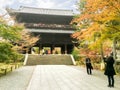 Closeup entry and front of ancient giant Japanese temple gate with tourist to visit