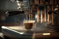 Closeup of an espresso coffe shot peing brewed. Generative ai Royalty Free Stock Photo