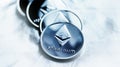 Closeup of ethereum coin cryptocurrency