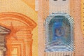 Closeup of 50 Euro banknote, Design of new 50 Euro Bills. European Money Fifty Euros. European Monetary Union. Hologram safety Royalty Free Stock Photo