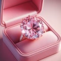 Closeup of expensive pink diamond ring in pink velvet case. Created using an AI model Royalty Free Stock Photo