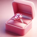 Closeup of expensive pink diamond ring in pink velvet case. Created using an AI model Royalty Free Stock Photo