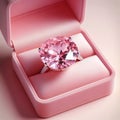 Closeup of expensive pink diamond ring in pink velvet case. Created using an AI model. Royalty Free Stock Photo