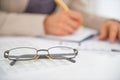 Closeup on eyeglasses on table Royalty Free Stock Photo