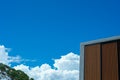 Closeup facade and concrete building with clear sky background