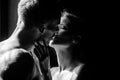 Closeup face of a beautiful young couple in love embracing, romance and and affection. Sensual couple in the tender Royalty Free Stock Photo